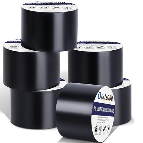Image of Oleitodh 6 Rolls Black Electrical Tape Bulk 2 Inch x 66ft, Waterproof Vinyl Electric Tape High Temp Insulation Tape for Electrical Protection Home Outdoor Electric Insulating Wire Wrapping