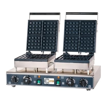 Cleiton® Professionelles elektrisches Doppel-Waffeleisen für den Tisch, aus Edelstahl, 55 x 36 cm, Platten aus Gusseisen, 8 quadratische Waffeln, 3200 W