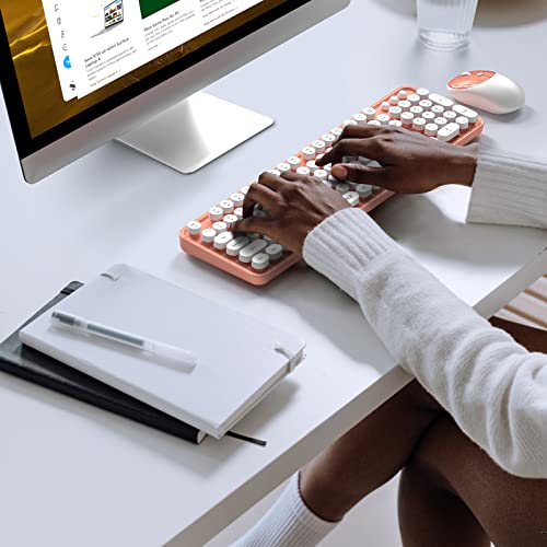 Image of KNOWSQT Wireless Keyboard and Mouse Combo - White-Orange Full-Sized 2.4 GHz 104 Keys Typewriter Keyboard, Flexible Round Keycap and Optical Mouse for Windows, Computer, PC, Laptop, Desktop, Mac
