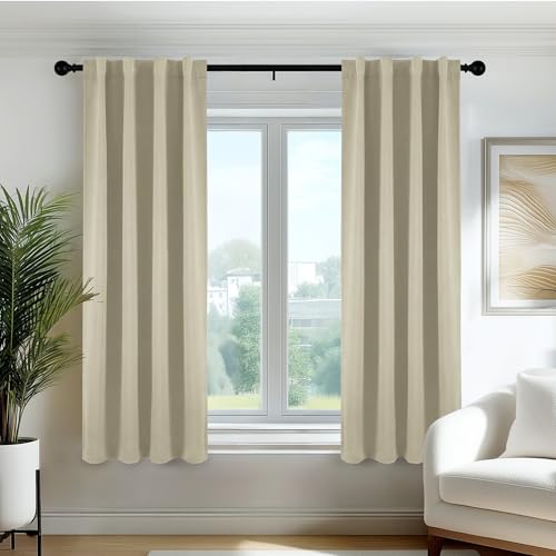 Deconovo Rideaux occultants, Opaques, avec Bandes froncées, Rideaux Thermiques 3 en 1, Chambre à Coucher, 55x120 CM (Largeur x Hauteur), Beige Clair, 2...