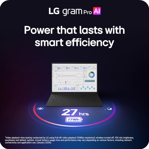 Image of LG gram Pro 16-inch Thin and Lightweight Dual AI Laptop Computer, Windows 11 Home, Copilot+ PC, Intel Core Ultra X7 358H, 32GB RAM, 1TB SSD, OLED Display, Aerominum Black