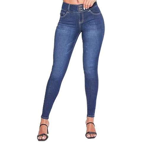 YMI Womens 3-Button High-Rise Skinny Made with Recycled Fibers Jeans, Midnight Sky Blue, 1 US Cover