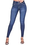YMI Womens 3-Button High-Rise Skinny Made with Recycled Fibers Jeans, Midnight Sky Blue, 1 US