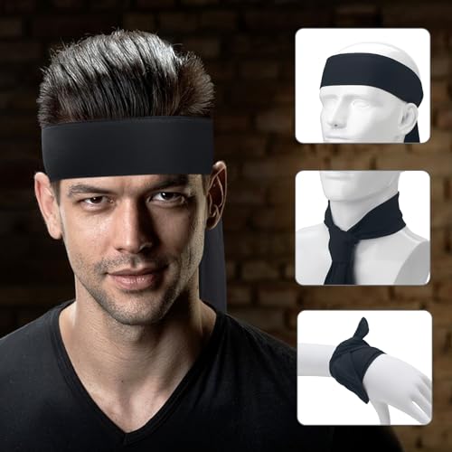Image of ONUPGO 18Pcs Head Ties for Men Women, Adjustable Headbands Sports Sweatband Ninja Ties Head Band, Sweat Wicking Workout Headband for Sports, Running, Tennis, Yoga, Soccer, Karate