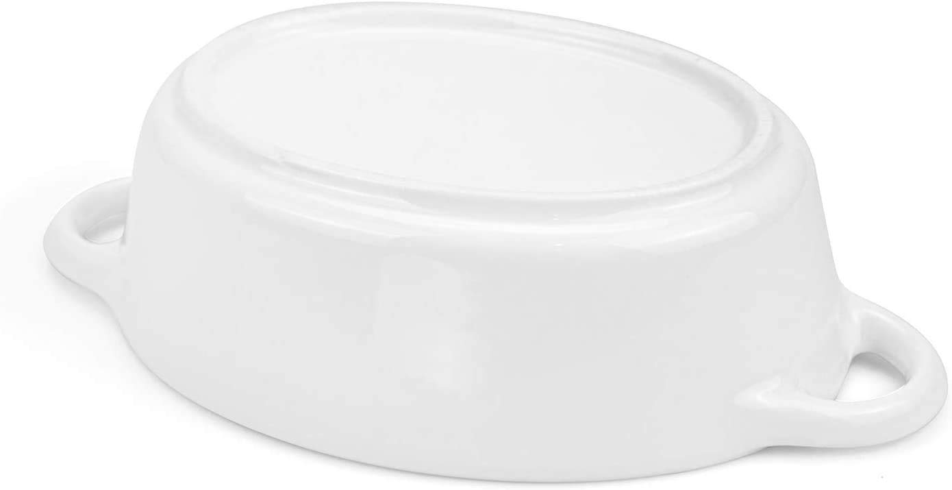 Foraineam Paquete de 6 ramequines de porcelana, 10 onzas, ovalados, de cerámica, para crema, brulee, soufflé, para hornear, ramequín con asas dobles