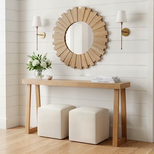 Plank+Beam Solid Wood Console Table, 66 Inch, Sofa Table, Narrow Entryway Table for Hallway, Behind The Couch, Living Room, Foyer, Easy Assembly, Pecan