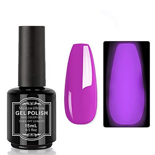 Meitawilltion Glow in the Dark Gel Nail Polish,15ml Soak Off UV Glow Luminous Effect Gel Polish,Fluorescent Bright Lacquer Salon DIY At Home Purple