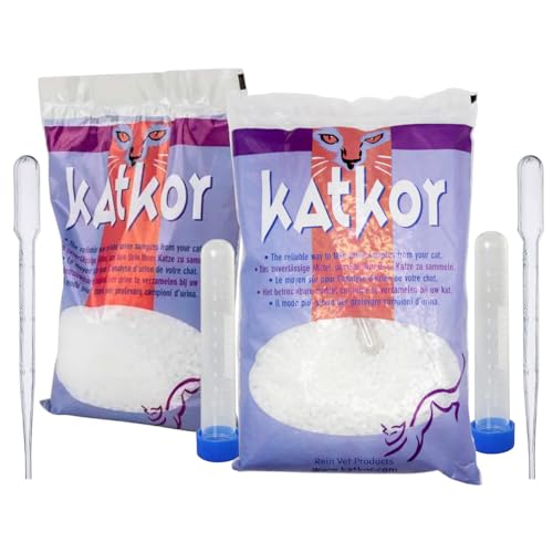 2x KatKor Urine Sampling Kit Non-Absorbent Cat Litter for Urine Sample Collection with 10ml Graduated Tubes & Secure Caps Cat Urine Sample Kit for Testing & Diagnosis