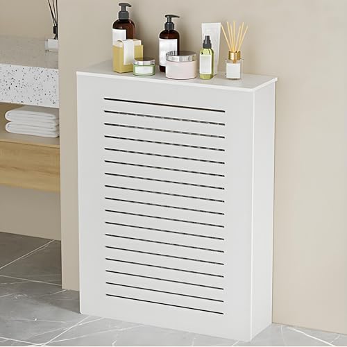 KLWQR Cubre Radiadores Blanco de Estilo Moderno para el Hogar con Estante Superior de Almacenamiento Cubreradiador Panel de Acceso para Dormitorio y Sala de Estar(60x60x15cm/24x24x6in)