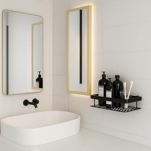Image of Self Adhesive Bathroom Organiser Without Drill, Stainless Steel Wall Shelf Rack, Kitchen Sink Organizer, Bathroom Storage Holder, Rustproof Shelf (Black, Pack of 2)