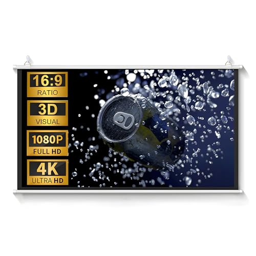 Pantalla de Proyector Desplegable Manual, Pantalla de Proyección Manual Retráctil Enrollable, Pantalla de Proyector de Video 16:9 4K 8K 3D Ultra HD Cine en Casa, Montaje en Pared / Techo(100 inch)