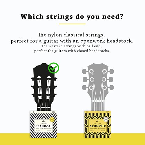 Belfort® Guitar Strings Classical Guitar, Strings For Classical Guitar Made Of Nylon And Silver, Acoustic Guitar (6-String Set) - Incl. 4 Picks + Extra High E-String (028//043) (028//043) #TOP5