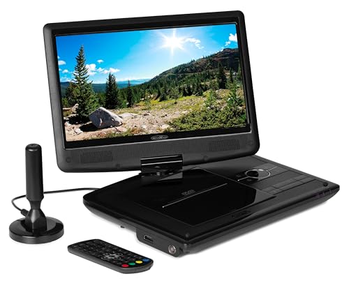 Reflexion DVD1017 Tragbarer 25,4 cm (10 Zoll) DVD-Player mit DVB-T2 HD Tuner, Fernbedienung, 12V Adapter, HDMI, USB, 230V Netzteil schwarz