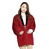 [たゆたふ] 久留米織 はんてん 半纏 レディース 日本製 中綿 袢纏 どてら ちゃんちゃんこ 女性用 フリーサイズ ギフト プレゼント 母の日 敬老の日 (標準, 越格子 赤×グリーン)