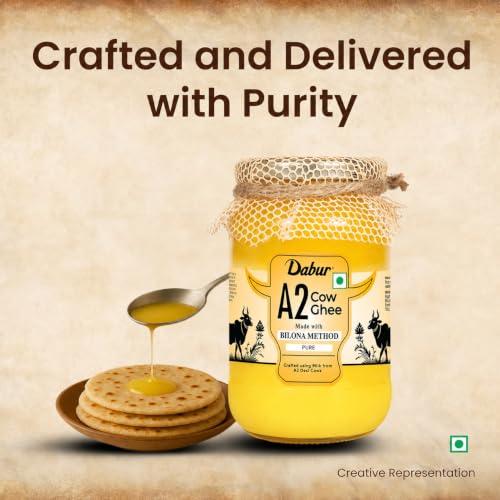 Image of Dabur A2 Cow Ghee - 500ml | Rich in Vitamin A | Made with Bilona method | Crafted using milk from A2 desi cows