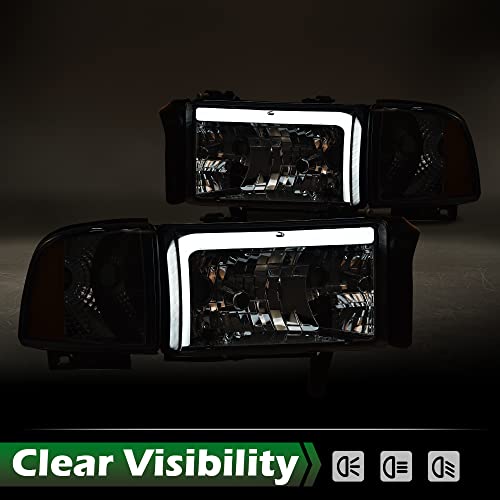 Image of GRAND ORANGE Led Drl Headlights Assembly, Compatible with Dodge Ram 1500 2500 3500 1994 1995 1996 1997 1998 1999 2000 2001 2002 Black Housing Clear Corner(Smoky lens Chrome Housing Amber Reflector)