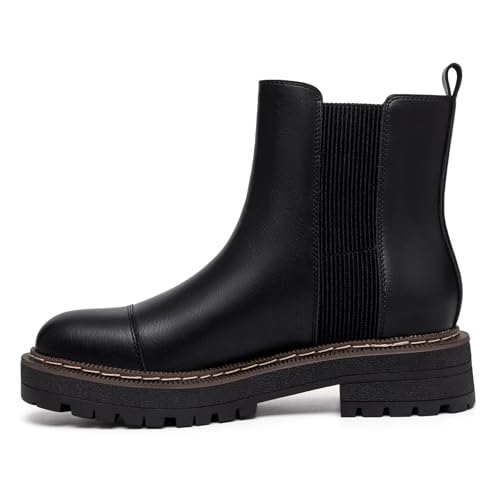 Athlefit Women's Chelsea Boots Platform Chunky Heel Slip On Elastic Lug Sole Ankle Booties2