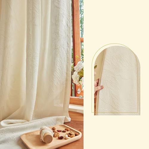 Rideau semi transparent beige texturé aux finitions soignées - 5