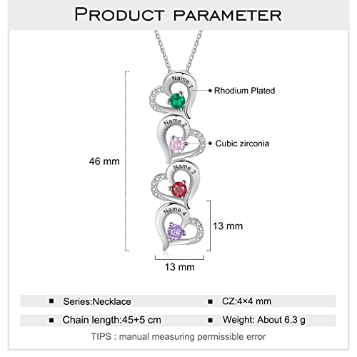 Albertband Mom Gift Personalized Heart Necklaces For Mother 4 Birthstone Necklaces For Women Mom Necklace Custom 4 Name Necklace Promise Necklace Mothers Day Birthday Gifts For Grandmother Wife #TOP6