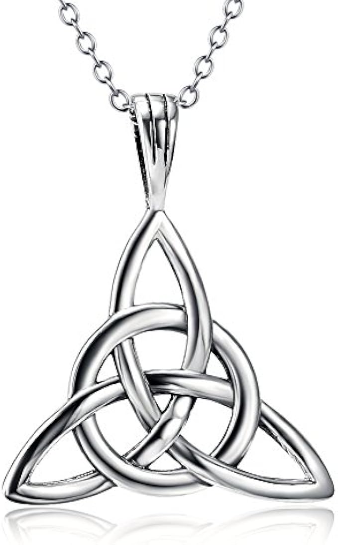925 Sterling Silver Good Luck Irish Celtic Knot Triangle Vintage Pendant Necklaces, Rolo Chain 18 inches
