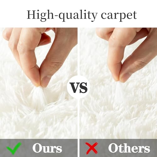 Tapis shaggy moderne blanc résistant pour salon familial avec dos antidérapant intégré