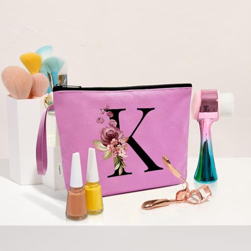 Image of Vavabox A-Z Personalized Makeup Bag, Birthday Gifts for Women Mom, Gifts for Best Friend, Bride Bridesmaid Cosmetic bag (K, 07-Purple)