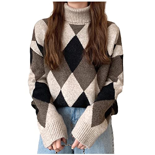 [フェイミー] セーター ハイネック トップス ダイヤ柄 タートルネック 冬 アーガイル FM178 ベージュ Lのサムネイル