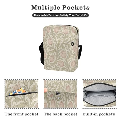 messenger bag crossbody Small Crossbody Bags For Women Shoulder Handbags Adjustable Strap for Casual Casual- William Morris flower Pattern2