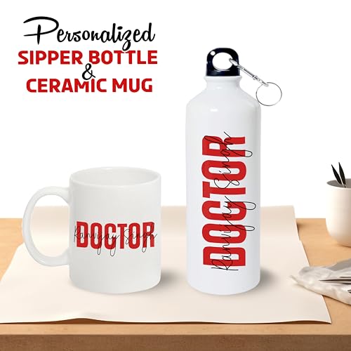 Image of SAVRI Personalized Doctor Gift Set - Custom Name Water Bottle & Ceramic Mug with Doctor Themed Design. Unique Gifts for Doctors, Nurses, Medical Students for Birthdays, Anniversaries & Thanksgiving