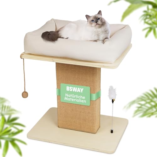 Luxus Kratzbaum mit Katzenbett - EXTRA Breiter Kratzsäule aus Birkenholz | Stabil für bis zu 25kg & Dickes Sisal | Inkl. Großem Katzenbett mit...