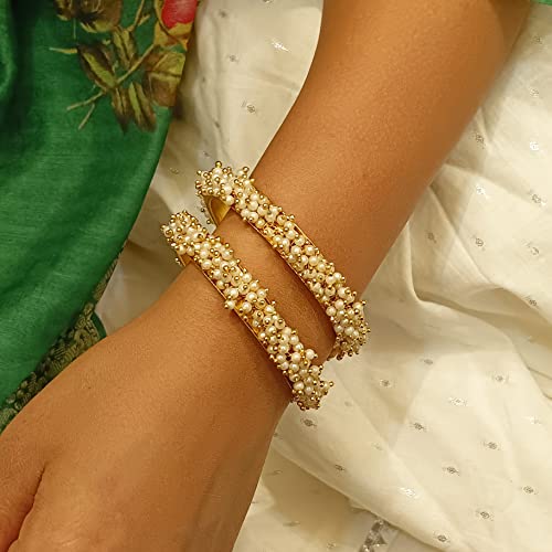 Efulgenz Pearl Bangles for Women Indian Bangles Pearl Bollywood Jewelry Beaded Bracelets Faux Pearl Bracelet Bangle Set Wedding Fashion Jewelry4