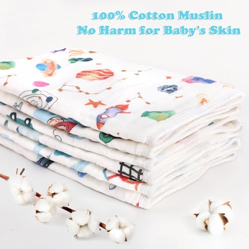 Baby Burp Cloths Muslin Washcloths 6 Pack Muslin Burp Cloths 100% Cotton Large 20''x12'' Soft 6 Layers Baby Burp Rags for Boys Girls Baby Essentials for Newborn Gift Machine Washable3