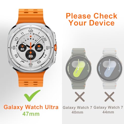 Image of Metal Case Compatible with Samsung Galaxy Watch Ultra /Ultra 2 (2025) 47mm with Back Cover, Rugged Thin Hard Frame Protective Cover for Galaxy Watch 7 /8 Ultra 47mm - Silver White