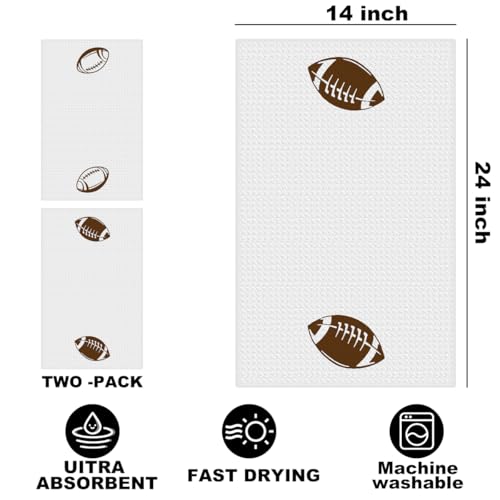 Image of 2 Pcs Football Kitchen Towels Decorative Football Dish Hand Towels Sports Theme Absorbent Dish Cloths Tea Washcloths for Kitchen Home Bathroom Decor 24x14 Inch