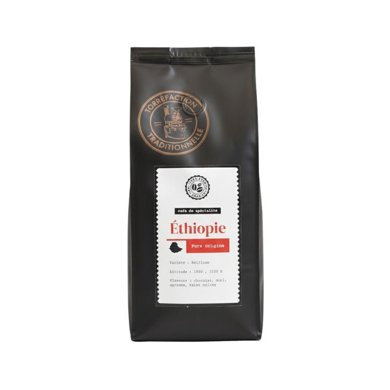 CAFÉS FOLLIET – Café en Grains Éthiopie – 100% Arabica – Process Honey – Notes Chocolat, Miel, Agrumes & Baies Noires – Café de Spécialité –...