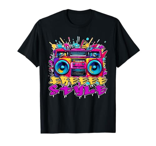 Colorido Boombox Graffiti Urban Street Wear Hip Hop Camiseta