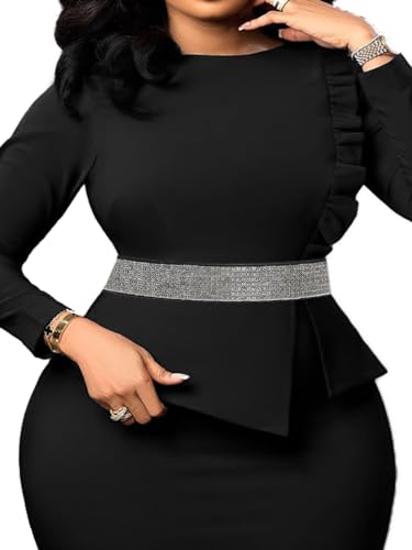 Abien Plus Size Rhinestone Belt for Women Black Rhinestone Stretch Belt Crystal Waist Belt for Dresses