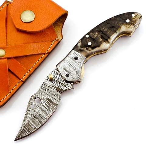 FNA-78- Custom Handmade Damascus Steel folding knife