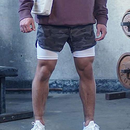 Yongqin Shorts masculino 2 em 1 para corrida, esportes, casual, para uso ao ar livre, com vários bol