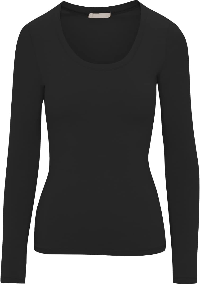 Women's Long Sleeve Stretch Cotton Slim Fit Lightweight Basic T-Shirt