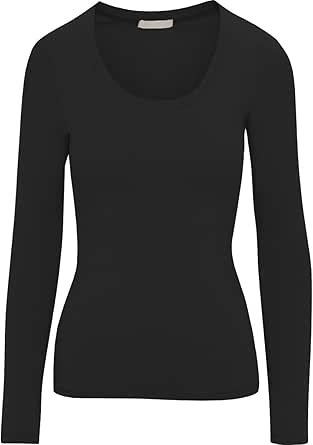 Pure Look Women's Long Sleeve Stretch Cotton Slim Fit Lightweight Basic ...