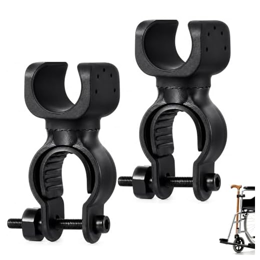 PEOVLVN 2 Pcs Cane Holder for Walker, Universal Walking Stick Holders Cane Holder for Wheelchair Mobility Scooter Crutches Rollator Accessories for Seniors