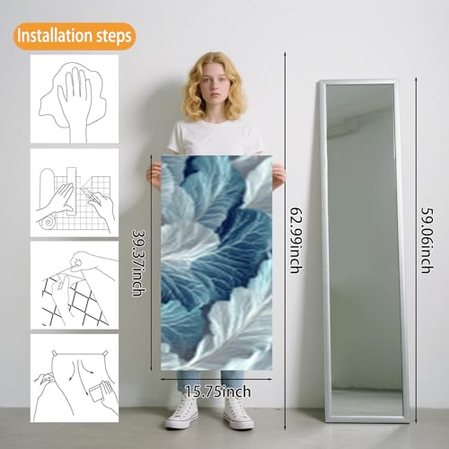 Image of Nuxovilar Blue Leaf Botanical Wallpaper Peel Stick Vinyl 15.75x39.37 | Flora Wrap, Liners, adhesive wallpaper, countertop contact paper, for bedroom, counter, table (Blue Leaf)