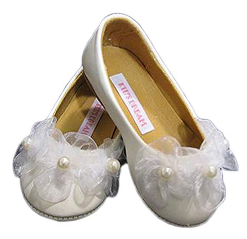 Girls Elegant Ballerina Slipper with Sheer Organza Flower and Pearl Accents2