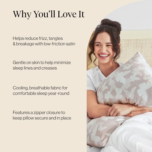 Image of Kitsch Satin Pillowcase with Zipper - Standard Size, Champagne Butterfly | Softer Than Silk Pillow Cases, Smooth Cooling Satin Pillow Case for Hair and Skin, Wrinkle-Free, Machine Washable
