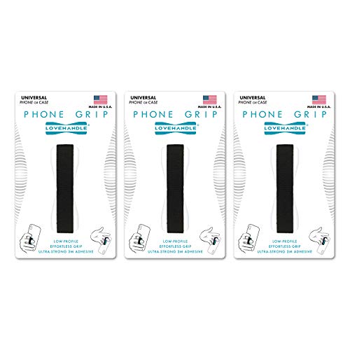 LoveHandle Universal Grip for Cell Phone and Mini Tablet - Black Elastic Strap with White Base - Pack of 3 (LH-01-3PackWhite)