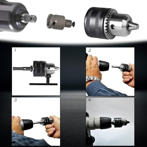 Mikqky 5 Stück Bohrfutter-Adapter-Kit, 1,5-13 mm Sds Bohrfutter, Bohrer Chuck Adapter, Schlüsseltyp Bohrfutter, Bohrfutter Sds Mit 1/2, Mit Sds-Elektrohammer-Vierkantschaft-Adapter, 1/2-20UNF