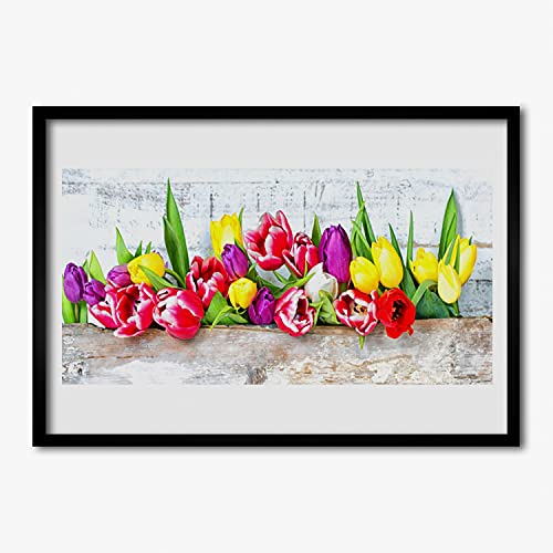 Affiche encadrée 70x50 cm Tulup motif tulipes avec cadre en bois MDF