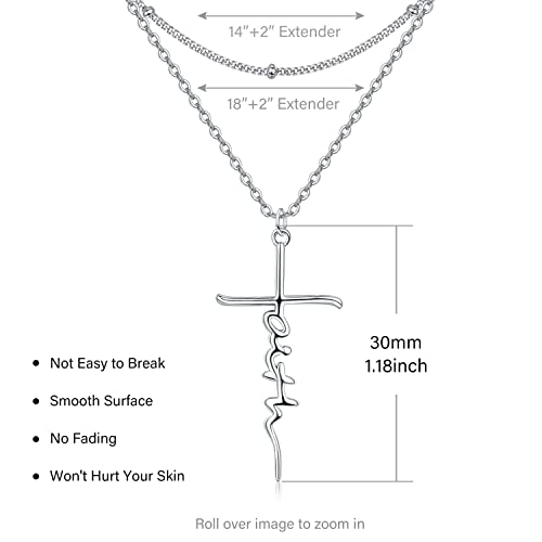 Praymos Layered Necklaces For Women 925 Sterling Silver Faith Cross Necklace Dainty Layered Choker Necklace Christian Religious Jewelry Gifts Christmas Gifts #TOP5