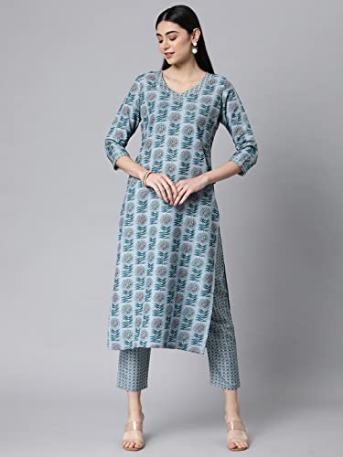 Image of ANNI DESIGNER Women's Cotton Blend Printed Straight Kurta With Pant